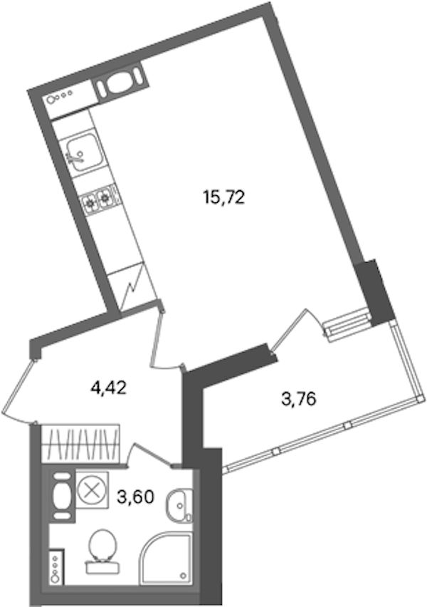 Квартира студия 23.74 м², 10/12 эт., ЖК «ПАТИО. Уютный квартал»